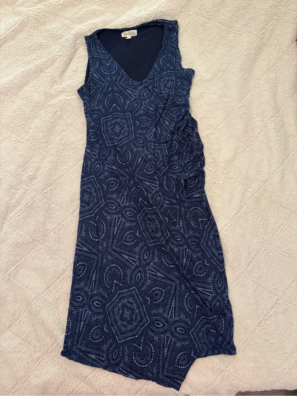 Maternity Sleeveless Navy Patterned V-Neck Dress Jessica Simpson